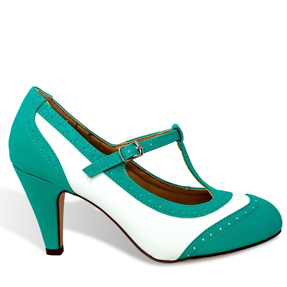 Chase & Chloe Mary Jane Oxford Pumps - Retro Round Toe Shoe with Ankle Strap